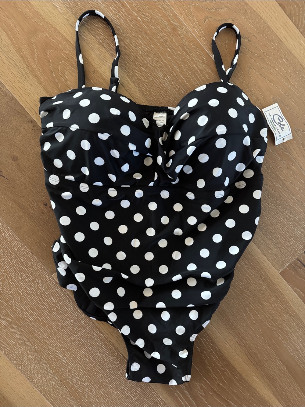 NWT Cole OF CALIFORNIA 1 pc swimsuit Womens 2X black/White polka dots Beach